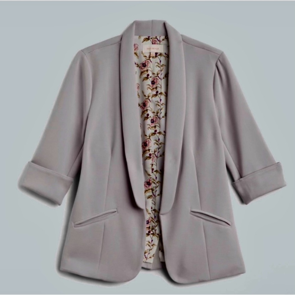 Skies Are Blue Soft Gray Blazer with Floral Interior
